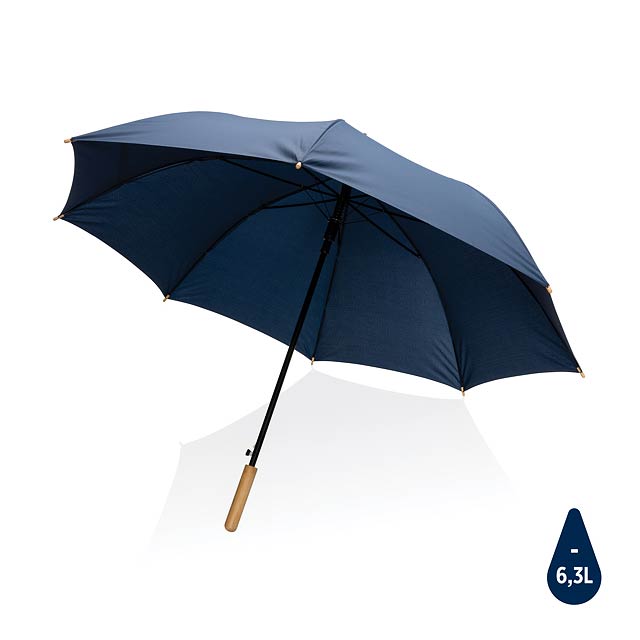 27" Impact AWARE™ RPET 190T auto open bamboo umbrella, navy - blue