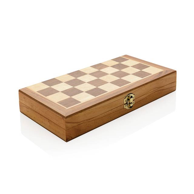 Prémiové dřevěné šachy ve skládací šachovnici, hnědá - hnědá