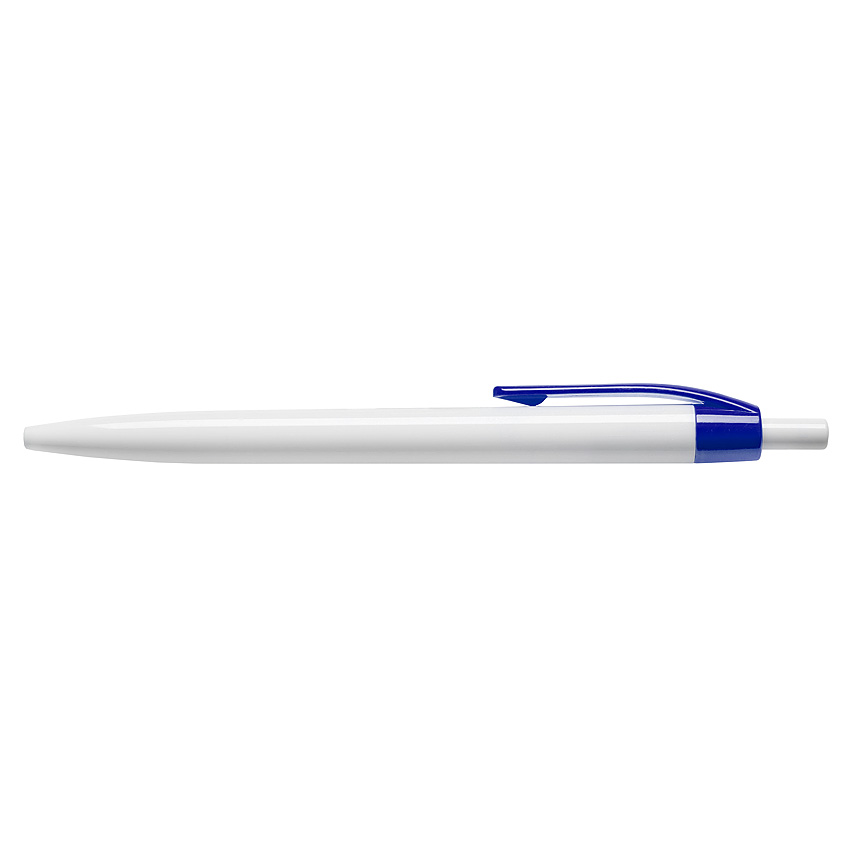 NICE – Kvalitní plastové kuličkové pero s bílým tělem a barevným klipem. Modrá náplň.  - modrá - foto