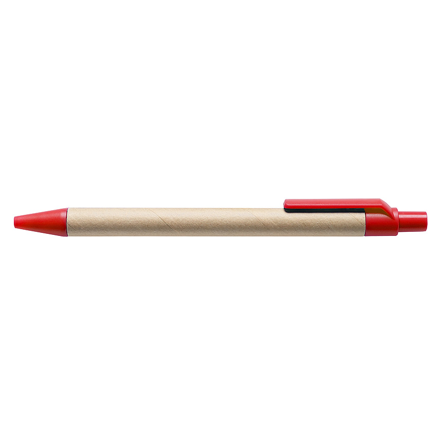 NATURI - Kvalitné automatické guľôčkové pero vyrobené z recyklovaného kartónu a farebným klipom. Modrá náplň.  - červená - foto