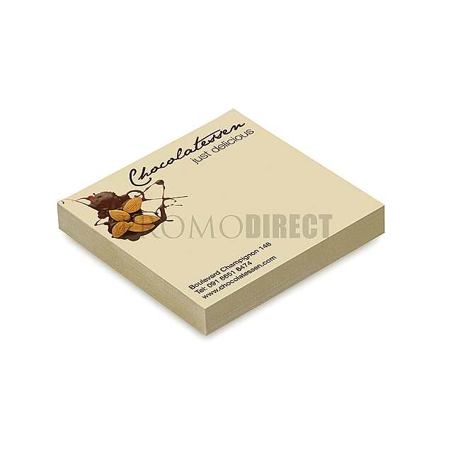 Pad with adhesive papers 75 x 75 mm, 3 color printing, 100 cards, paper - white, pastel or neon colors.  - gold - foto