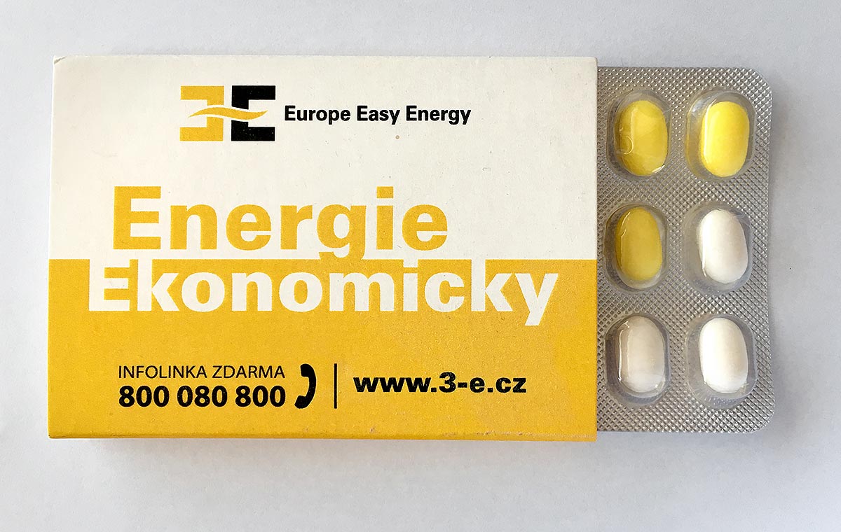 Reklamní hroznový cukr v blistru s firemním potiskem Europe Easy Energy