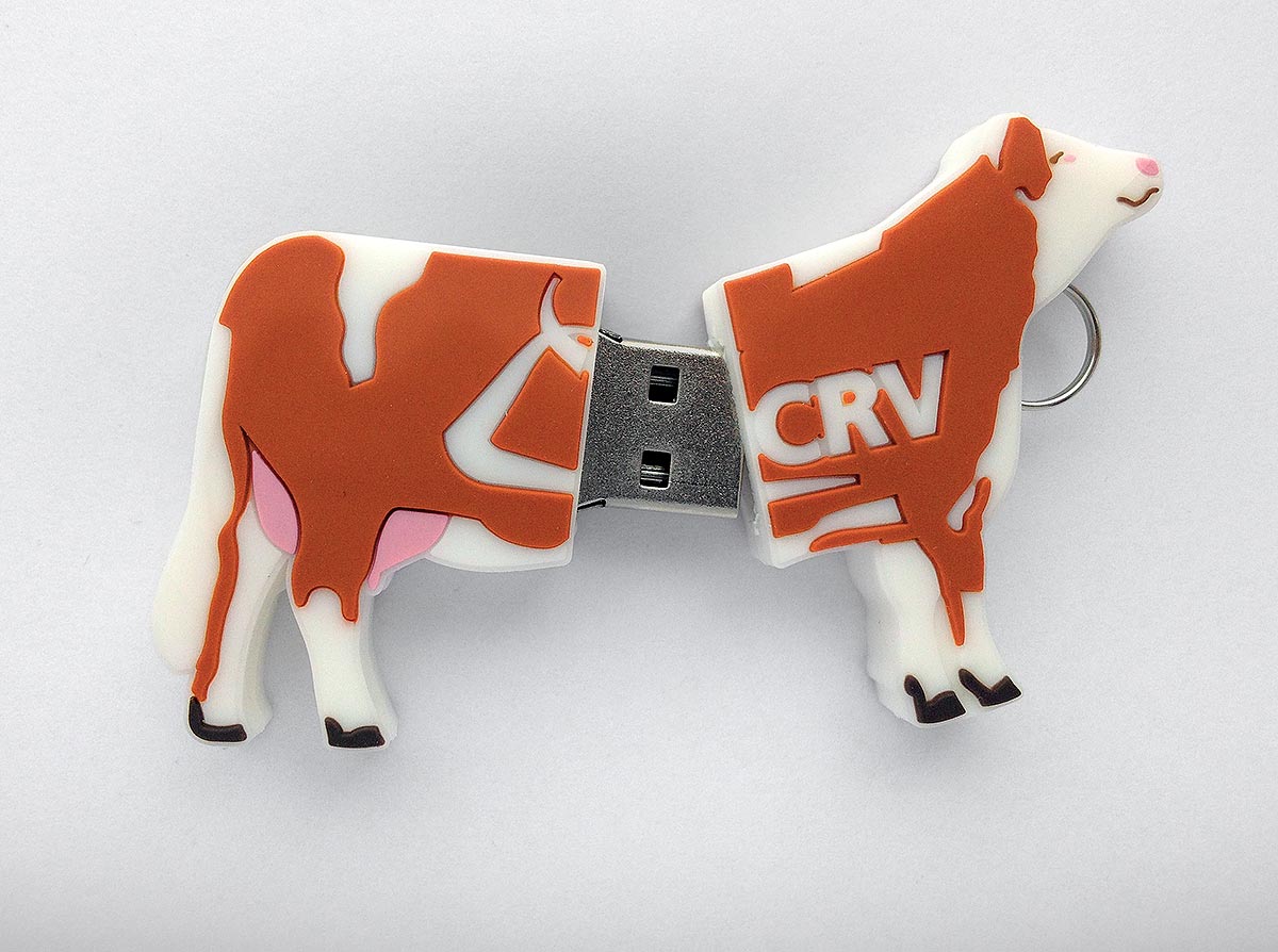 Reklamní USB flash disk ve tvaru kravičky s logem CRV