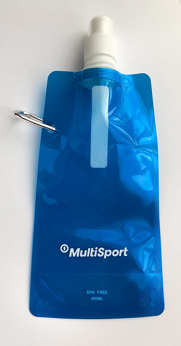 Reklamní skládací láhev na vodu s karabinou a potiskem loga MultiSport