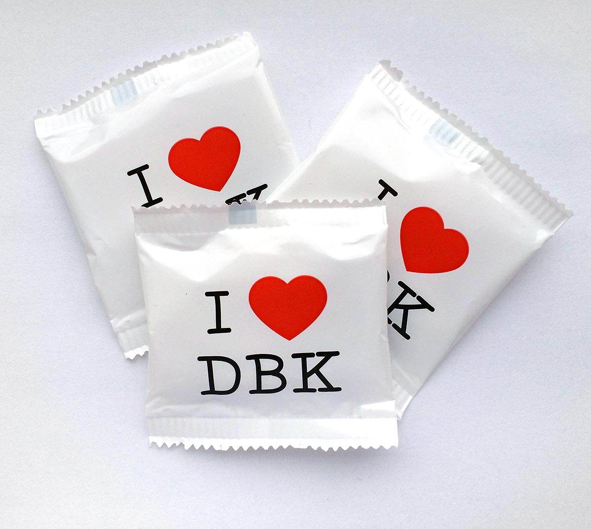 Reklamní balené bonbóny s potiskem I love DBK