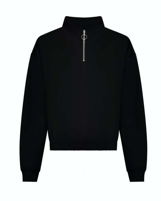 Just Hoods Women's Cropped 1/4 Zip Sweat - Just Hoods Women's Cropped 1/4 Zip Sweat - Black