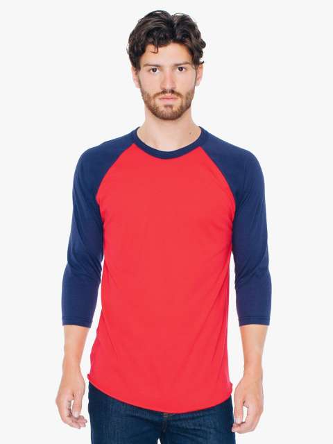 American Apparel Unisex Poly-cotton 3/4 Sleeve Raglan T-shirt - červená