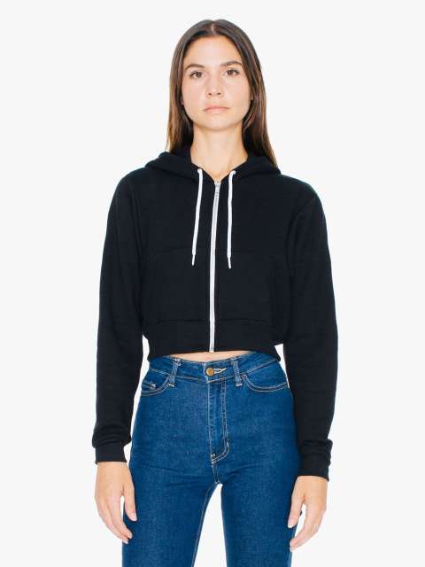 American Apparel Women's Flex Fleece Cropped Zip Hooded Sweatshirt mikina - American Apparel Women's Flex Fleece Cropped Zip Hooded Sweatshirt mikina - Black