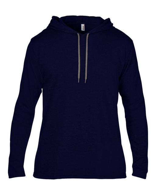 Anvil Adult Lightweight Long Sleeve Hooded Tee - modrá