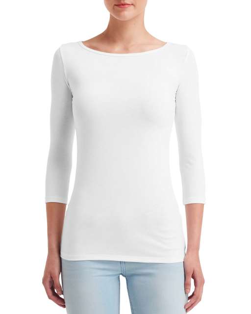 Anvil Women's Stretch 3/4 Sleeve Tee - white