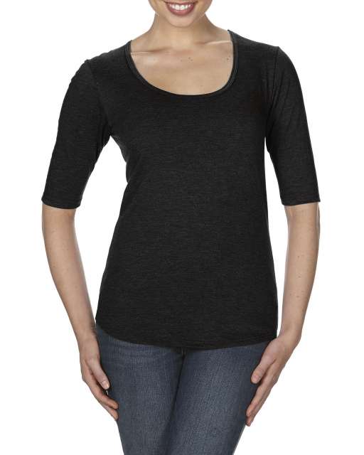 Anvil Women’s Tri-blend Deep Scoop 1/2 Sleeve Tee - černá