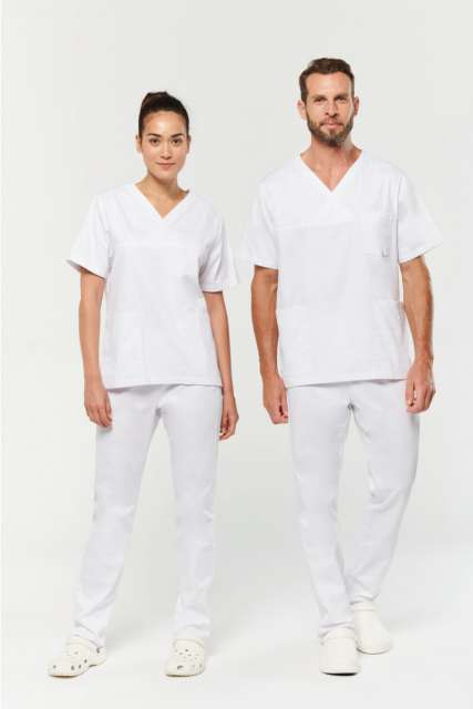 Designed To Work Unisex Short Sleeve Cotton Tunic - bílá