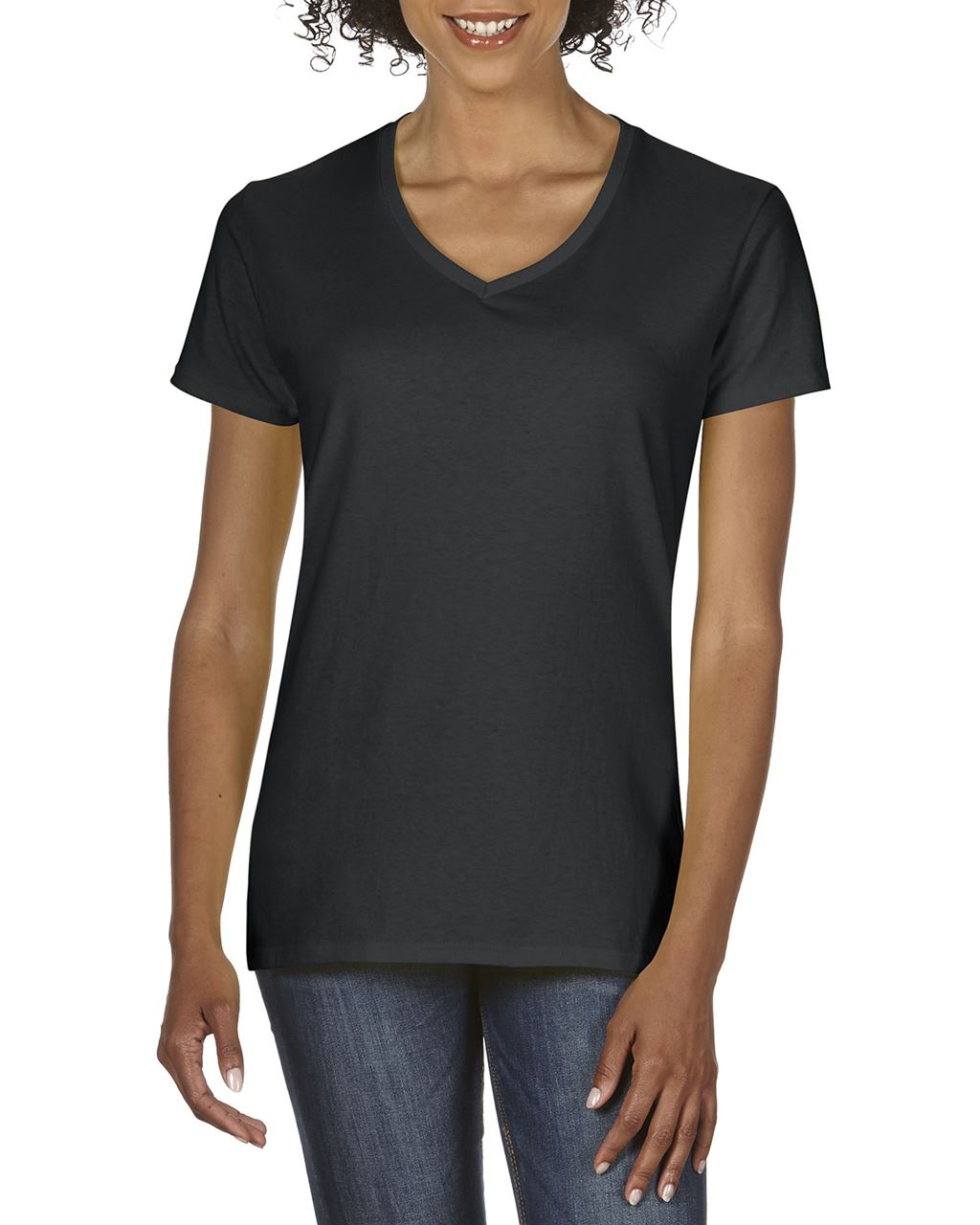 Gildan Premium Cotton® Ladies' V-neck T-shirt - černá