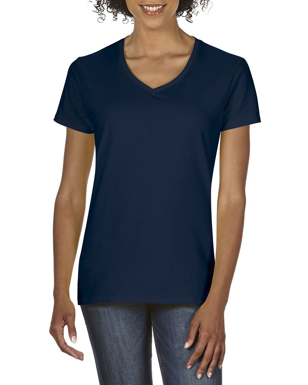 Gildan Premium Cotton® Ladies' V-neck T-shirt - modrá