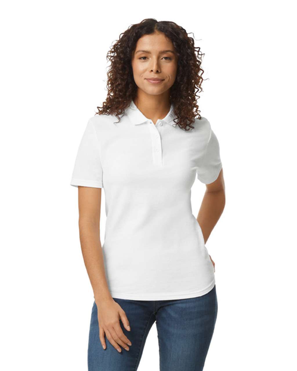 Gildan Softstyle® Ladies' Double PiquÉ Polo With 3 Colour-matched Buttons - biela