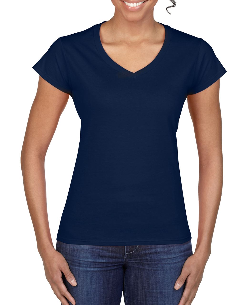 Gildan Softstyle® Ladies' V-neck T-shirt - modrá