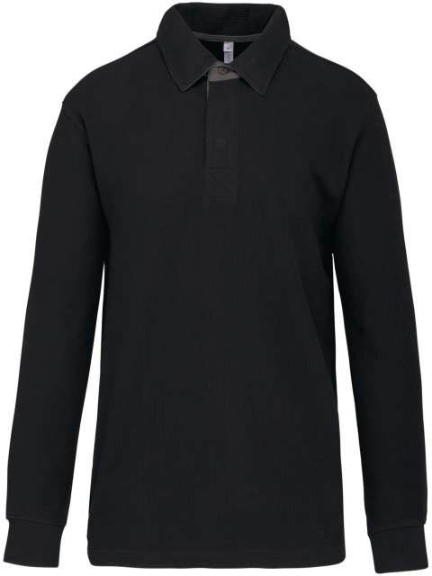 Kariban French Rib - Long-sleeved Ribbed Polo Shirt - black