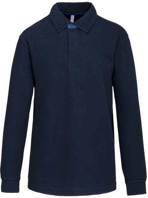 Kariban French Rib - Long-sleeved Ribbed Polo Shirt - blue