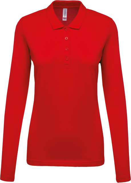 Kariban Ladies’ Long-sleeved PiquÉ Polo Shirt - Kariban Ladies’ Long-sleeved PiquÉ Polo Shirt - Cherry Red