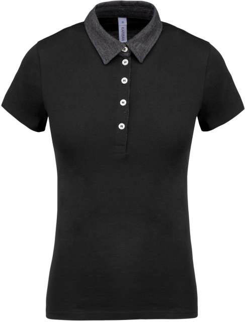 Kariban Ladies' Two-tone Jersey Polo Shirt - Kariban Ladies' Two-tone Jersey Polo Shirt - Black
