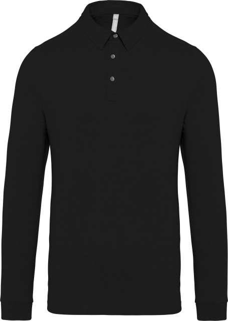 Kariban Men's Long Sleeved Jersey Polo Shirt - Kariban Men's Long Sleeved Jersey Polo Shirt - Black