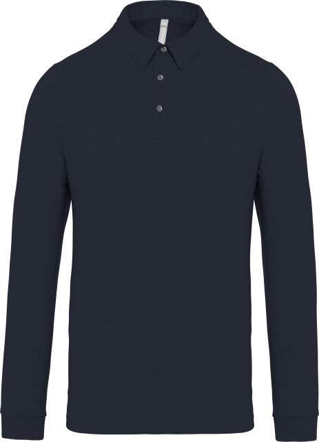 Kariban Men's Long Sleeved Jersey Polo Shirt - Kariban Men's Long Sleeved Jersey Polo Shirt - Navy