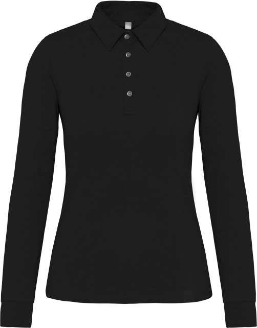 Kariban Ladies' Long Sleeve Jersey Polo Shirt - Kariban Ladies' Long Sleeve Jersey Polo Shirt - Black