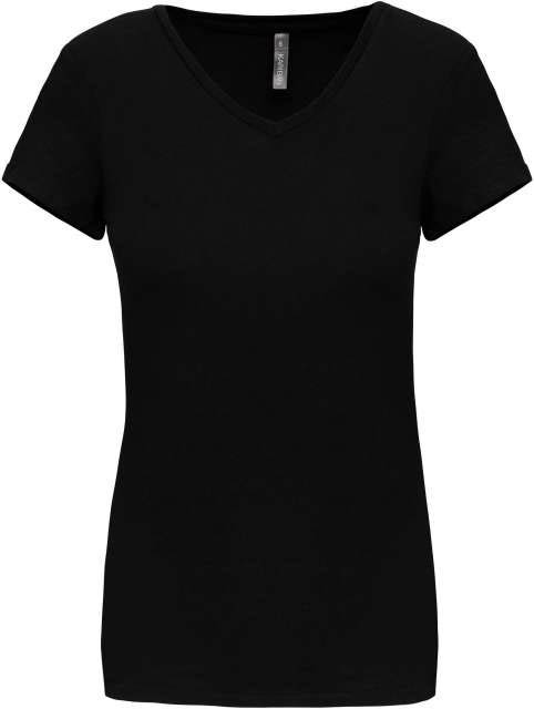 Kariban Ladies' Short-sleeved V-neck T-shirt - čierna