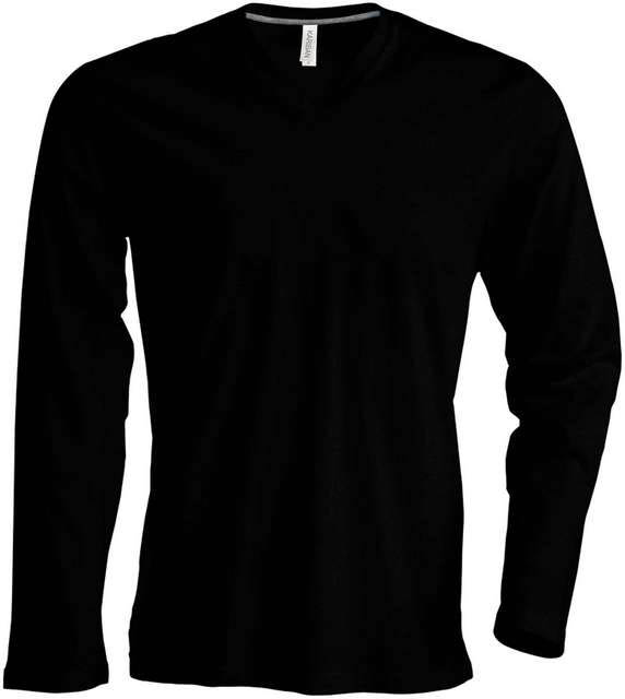 Kariban Men's Long-sleeved V-neck T-shirt - Kariban Men's Long-sleeved V-neck T-shirt - Black