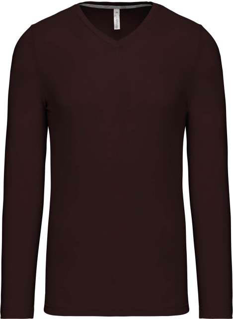 Kariban Men's Long-sleeved V-neck T-shirt - Bräune