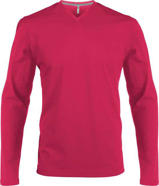 Kariban Men's Long-sleeved V-neck T-shirt - ružová