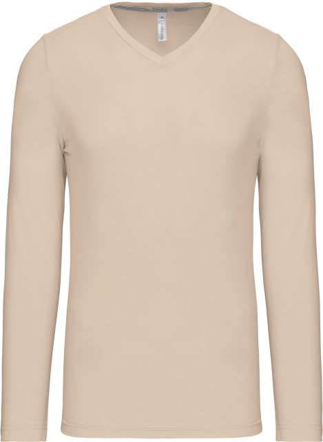 Kariban Men's Long-sleeved V-neck T-shirt - Kariban Men's Long-sleeved V-neck T-shirt - Natural