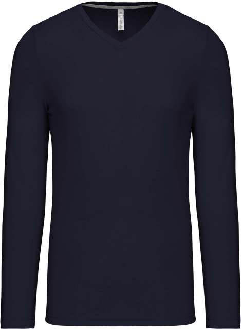 Kariban Men's Long-sleeved V-neck T-shirt - modrá