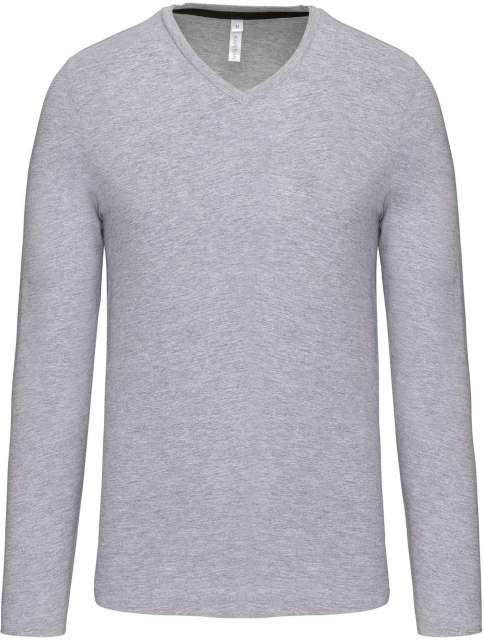 Kariban Men's Long-sleeved V-neck T-shirt - šedá