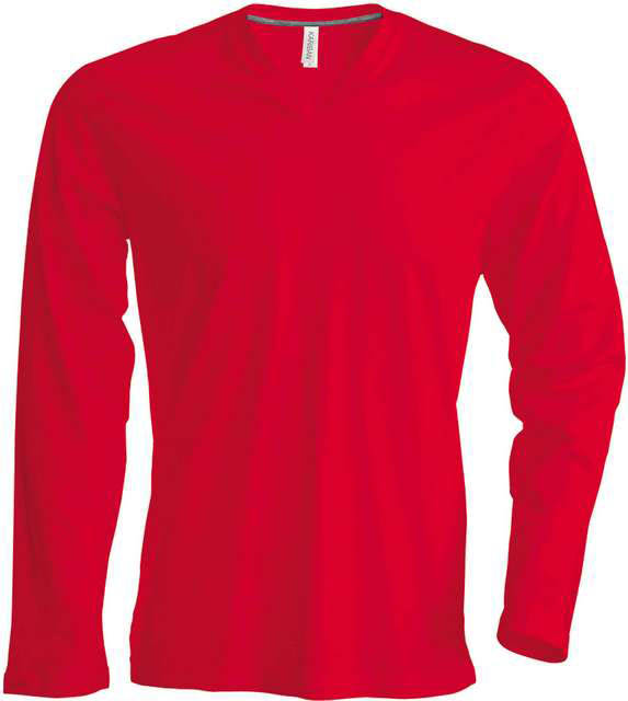 Kariban Men's Long-sleeved V-neck T-shirt - red