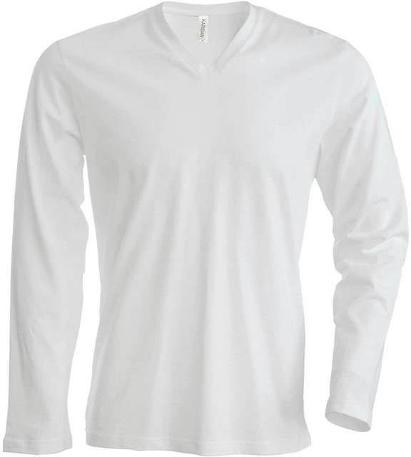 Kariban Men's Long-sleeved V-neck T-shirt - bílá