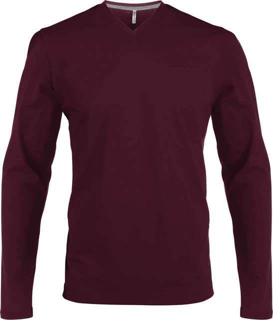 Kariban Men's Long-sleeved V-neck T-shirt - červená