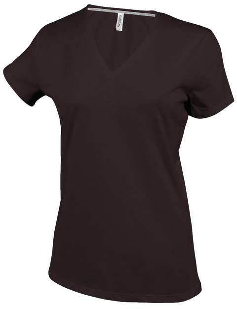 Kariban Ladies' Short-sleeved V-neck T-shirt - hnedá