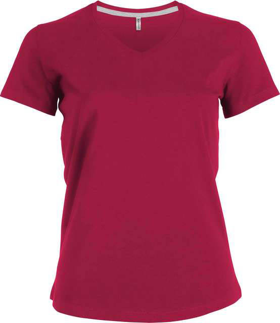 Kariban Ladies' Short-sleeved V-neck T-shirt - růžová