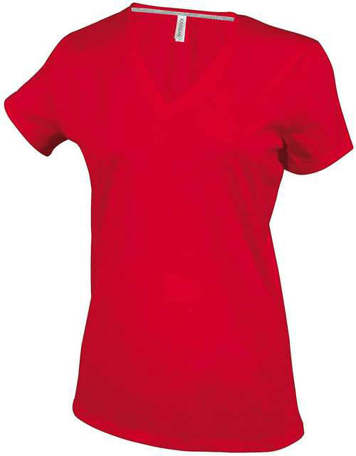 Kariban Ladies' Short-sleeved V-neck T-shirt - Kariban Ladies' Short-sleeved V-neck T-shirt - Cherry Red