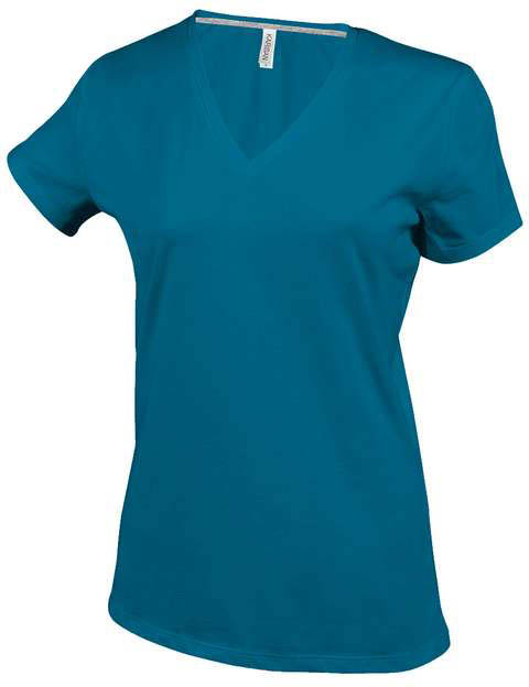 Kariban Ladies' Short-sleeved V-neck T-shirt - modrá