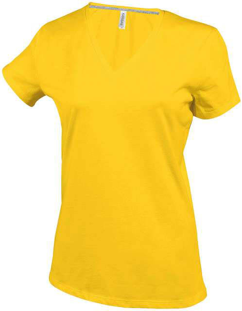 Kariban Ladies' Short-sleeved V-neck T-shirt - žltá