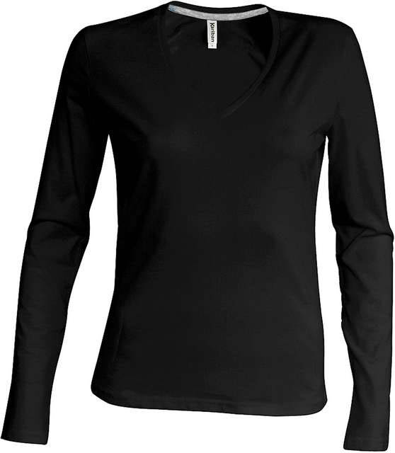 Kariban Ladies' Long-sleeved V-neck T-shirt - black