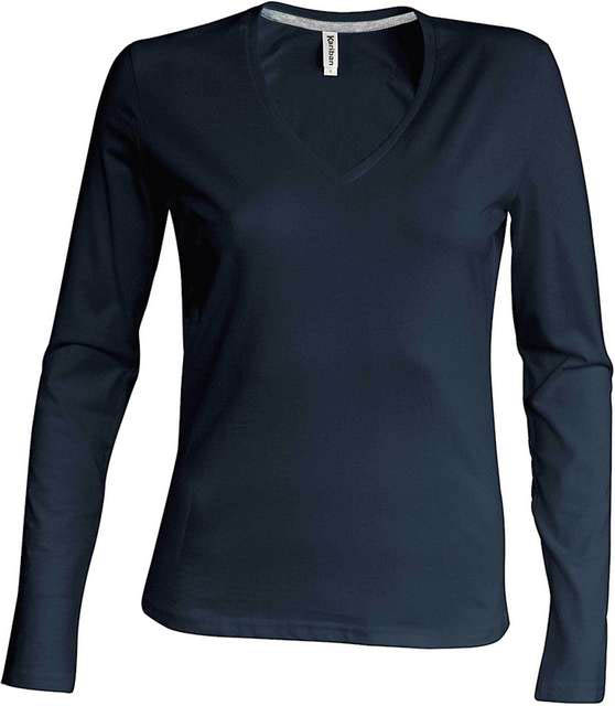 Kariban Ladies' Long-sleeved V-neck T-shirt - šedá