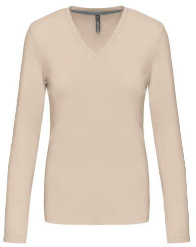 Kariban Ladies' Long-sleeved V-neck T-shirt - brown