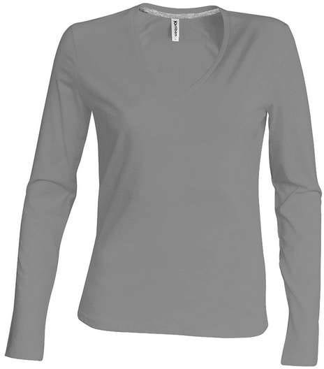 Kariban Ladies' Long-sleeved V-neck T-shirt - šedá