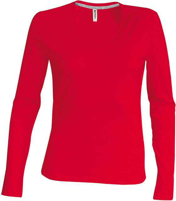 Kariban Ladies' Long-sleeved V-neck T-shirt - Kariban Ladies' Long-sleeved V-neck T-shirt - Cherry Red