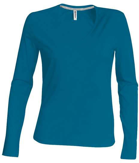 Kariban Ladies' Long-sleeved V-neck T-shirt - blue