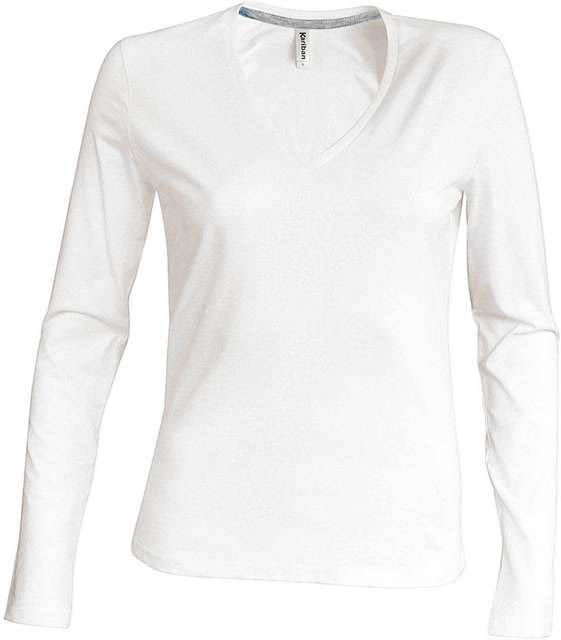 Kariban Ladies' Long-sleeved V-neck T-shirt - bílá