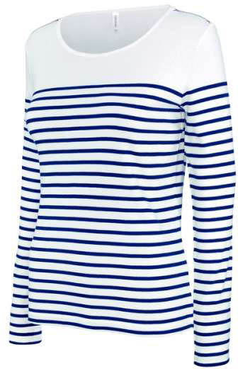 Kariban Ladies’ Long-sleeved Breton Stripe Top - white
